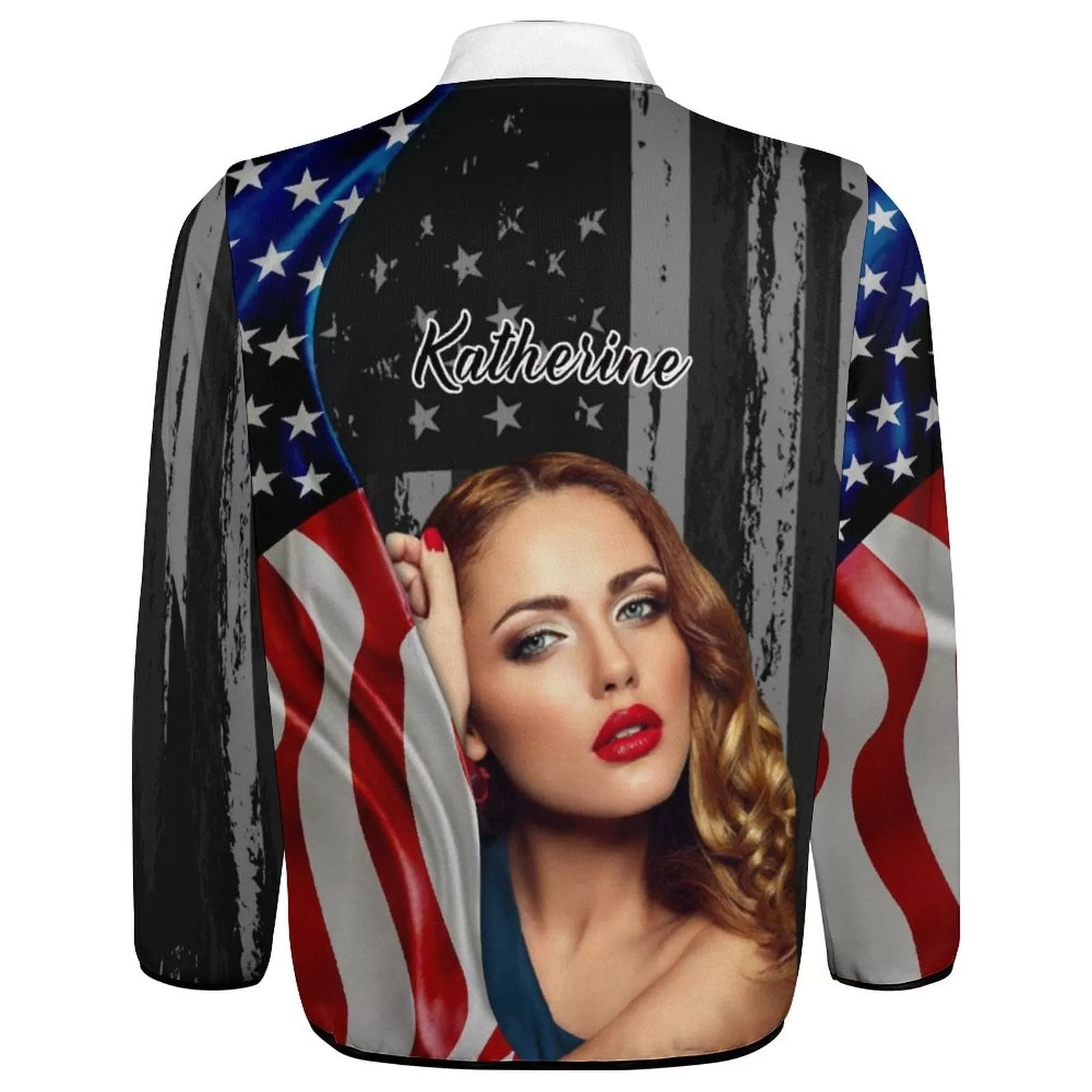 Custom Face&Name US Flag Loose Sweatshirts Personalized Men's Stand Collar Sweatshirts