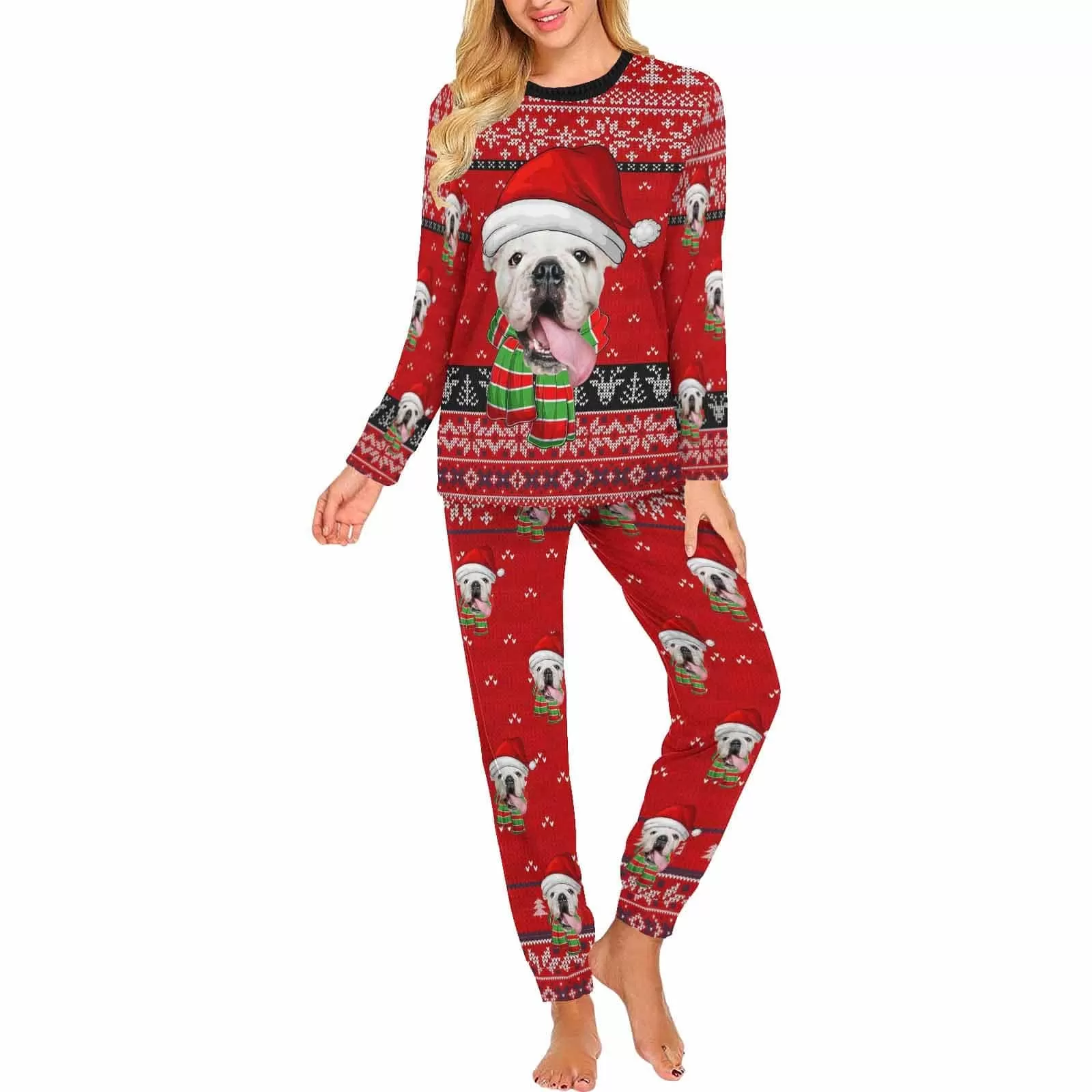 Custom Pet Big Face Sleepwear Personalized Family Matching Long Sleeve Pajama Set