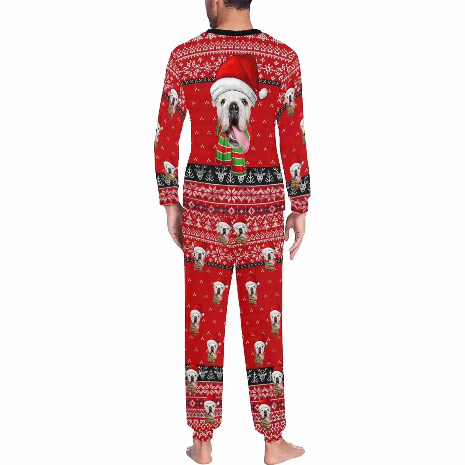 Custom Pet Big Face Sleepwear Personalized Family Matching Long Sleeve Pajama Set