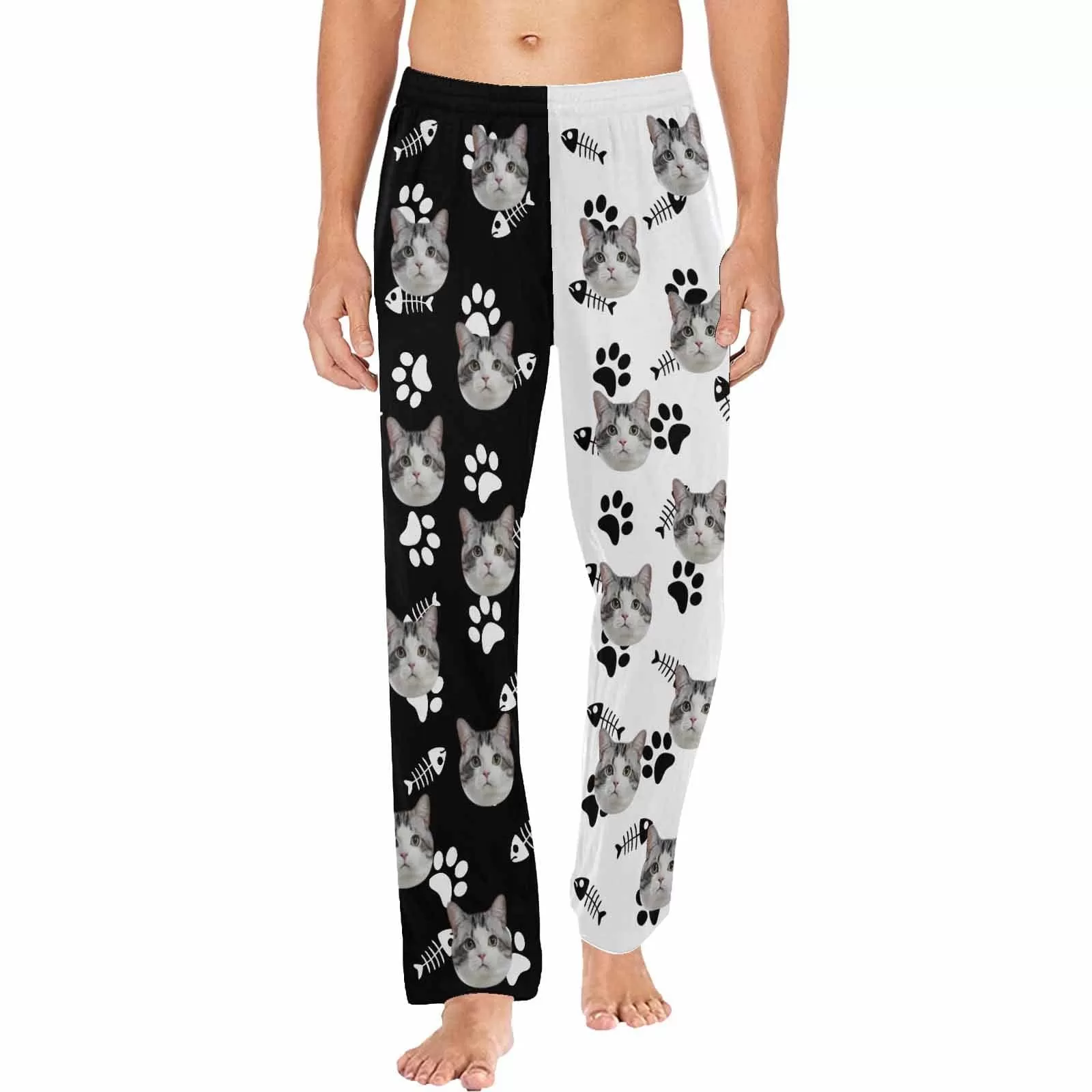 Custom Pet Face Black&White Family Matching Long Pajama Pants Personalized Sleepwear Slumber Party