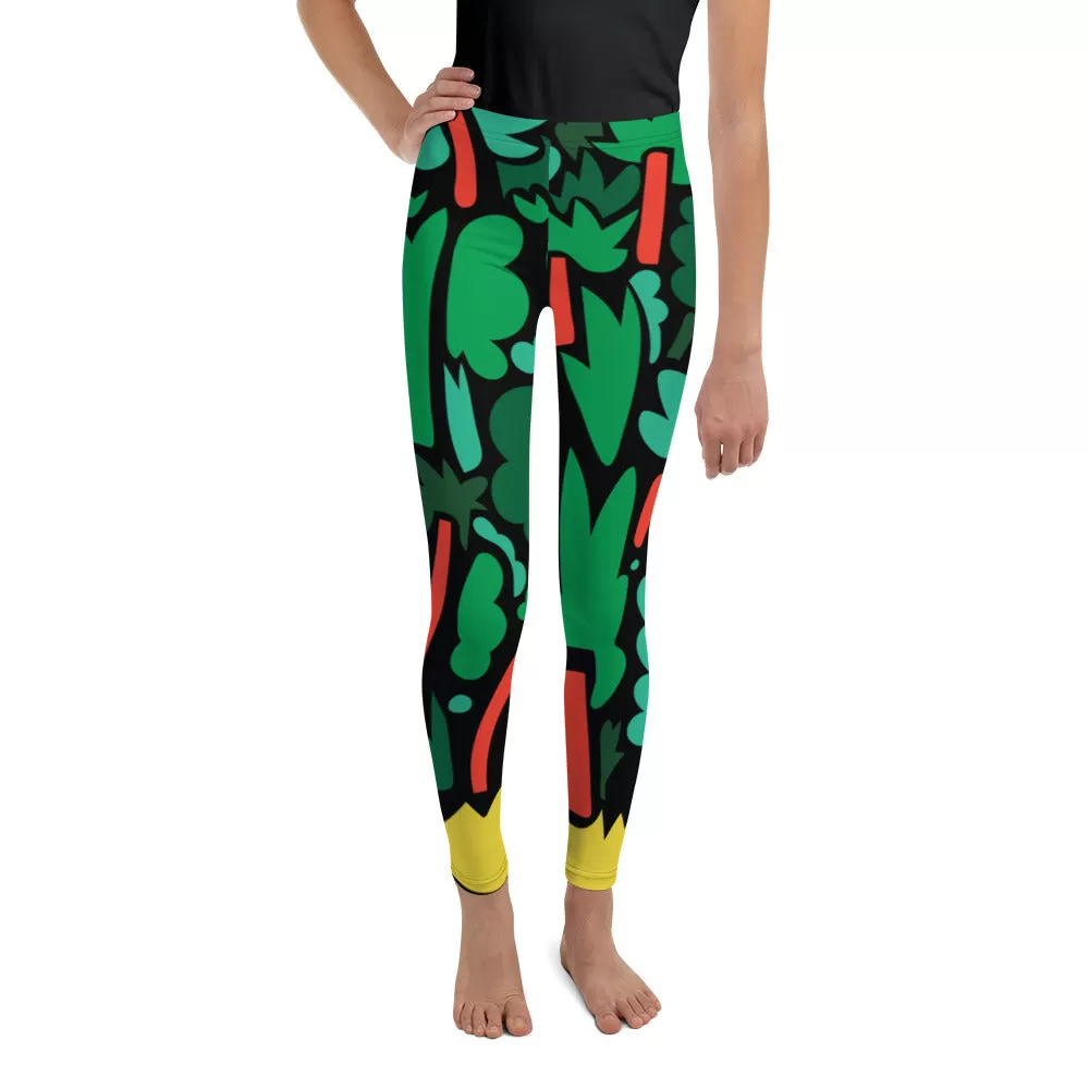 Dark Floral Forest Youth Leggings