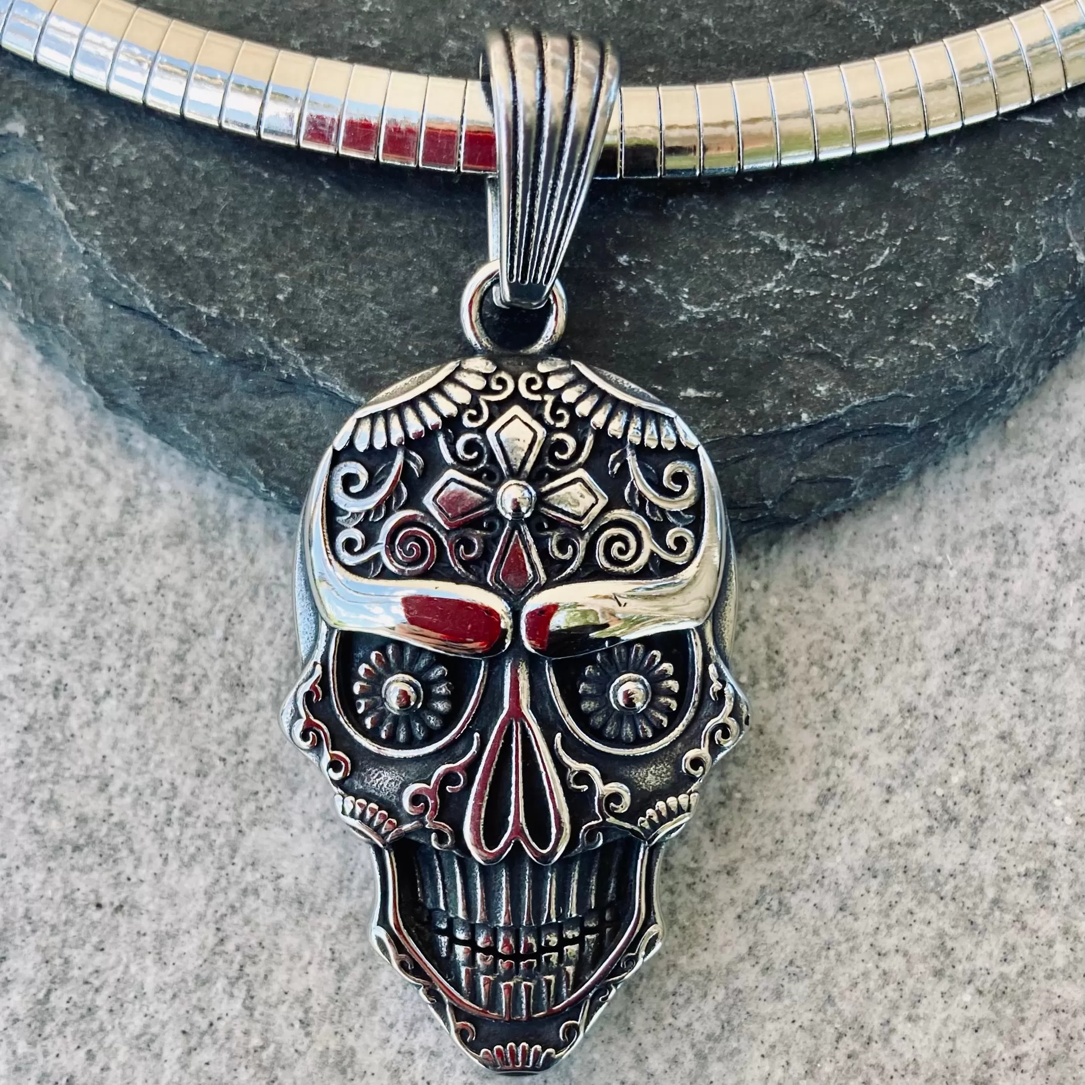 Day of the Dead - Sugar Skull Jewelry - Custom Smaller Pendant - Rope Necklace or Omega - PEN736