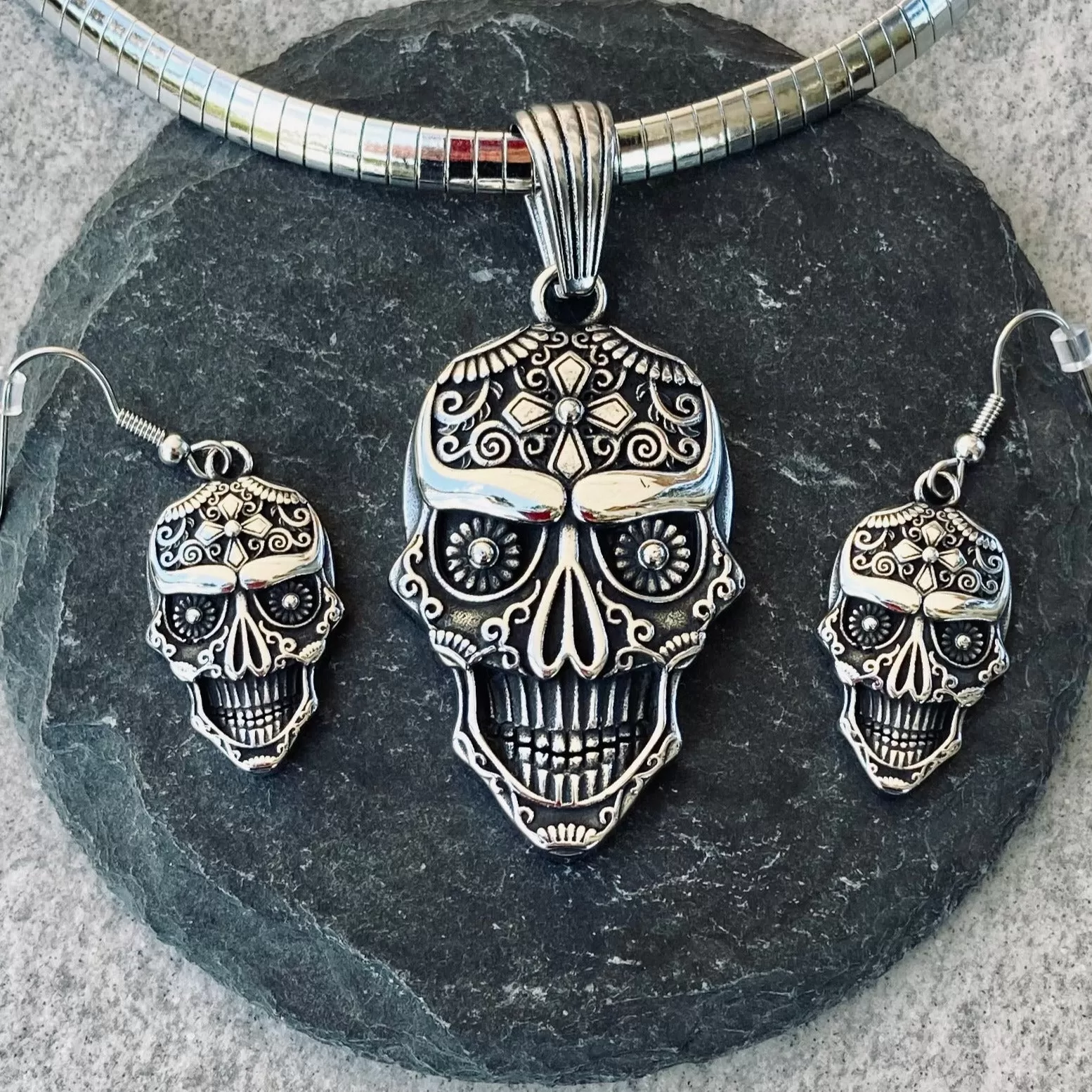 Day of the Dead - Sugar Skull Jewelry - Custom Smaller Pendant - Rope Necklace or Omega - PEN736