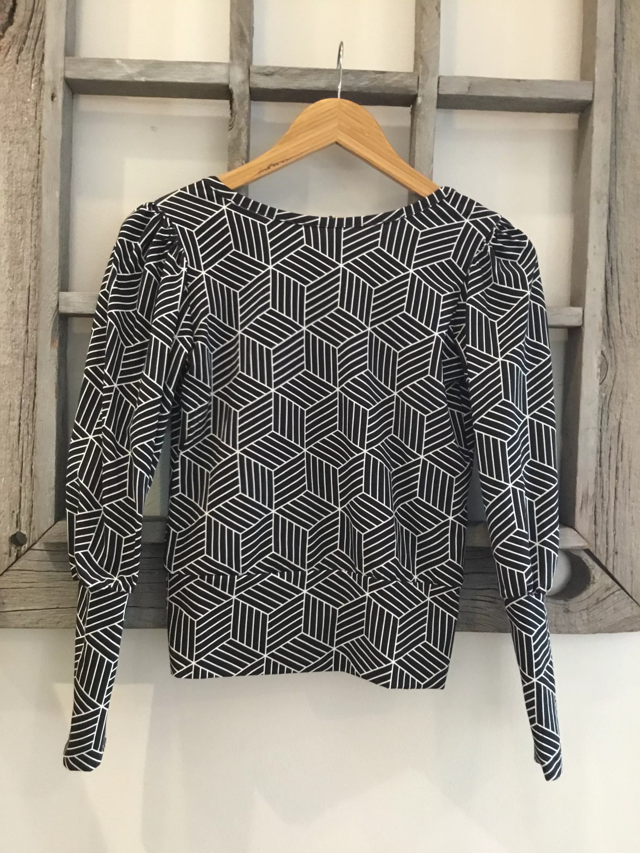 Debbie Top Black and White Linear Block Print