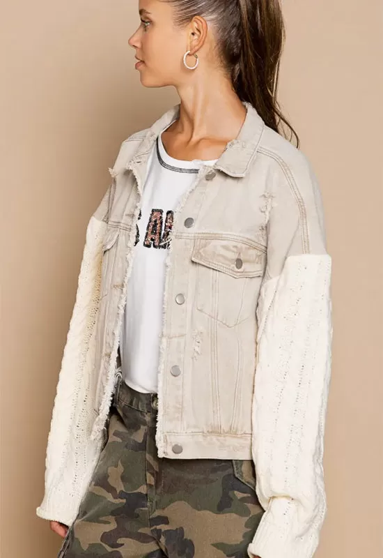 Denim Sweater Jacket - Wheat Ivory