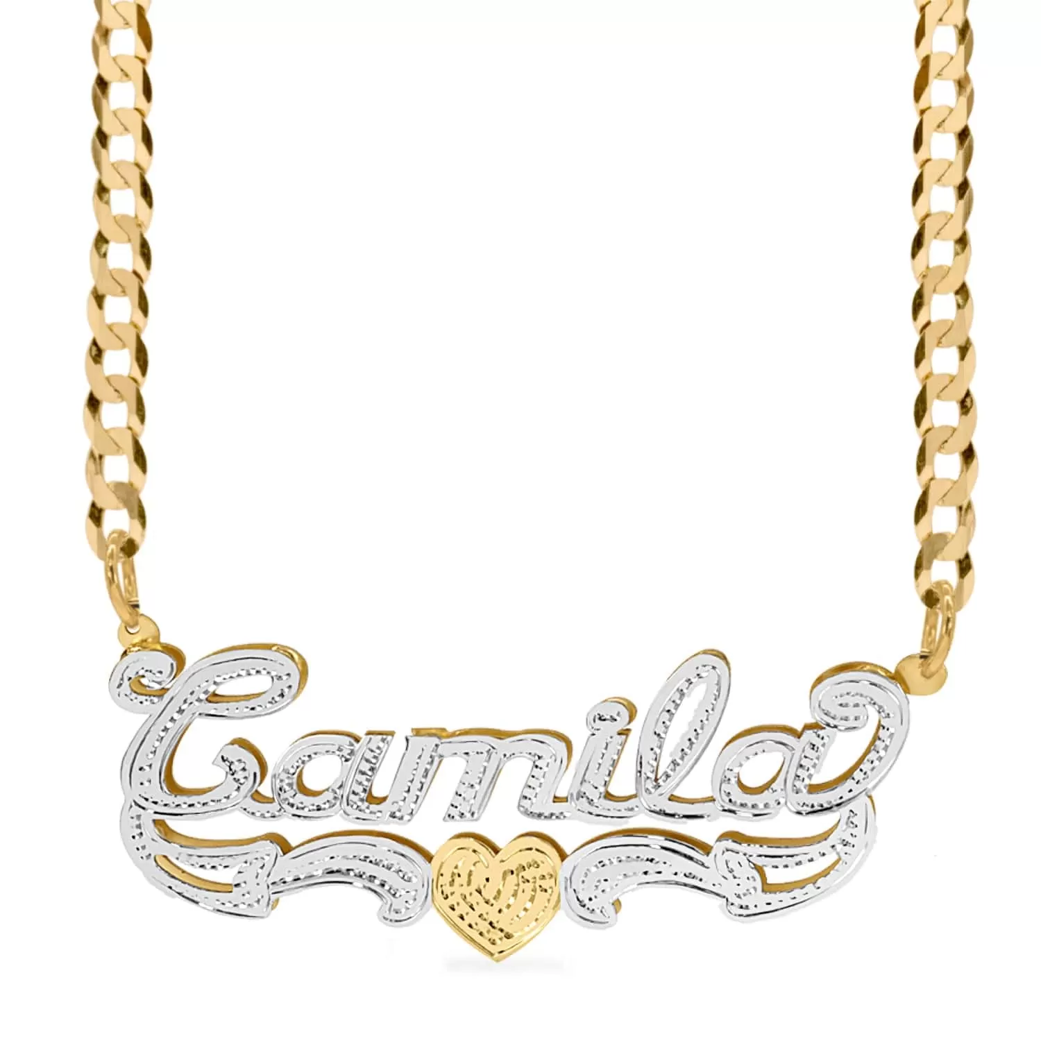 Double Plated Name Necklace Camila with Cuban chain