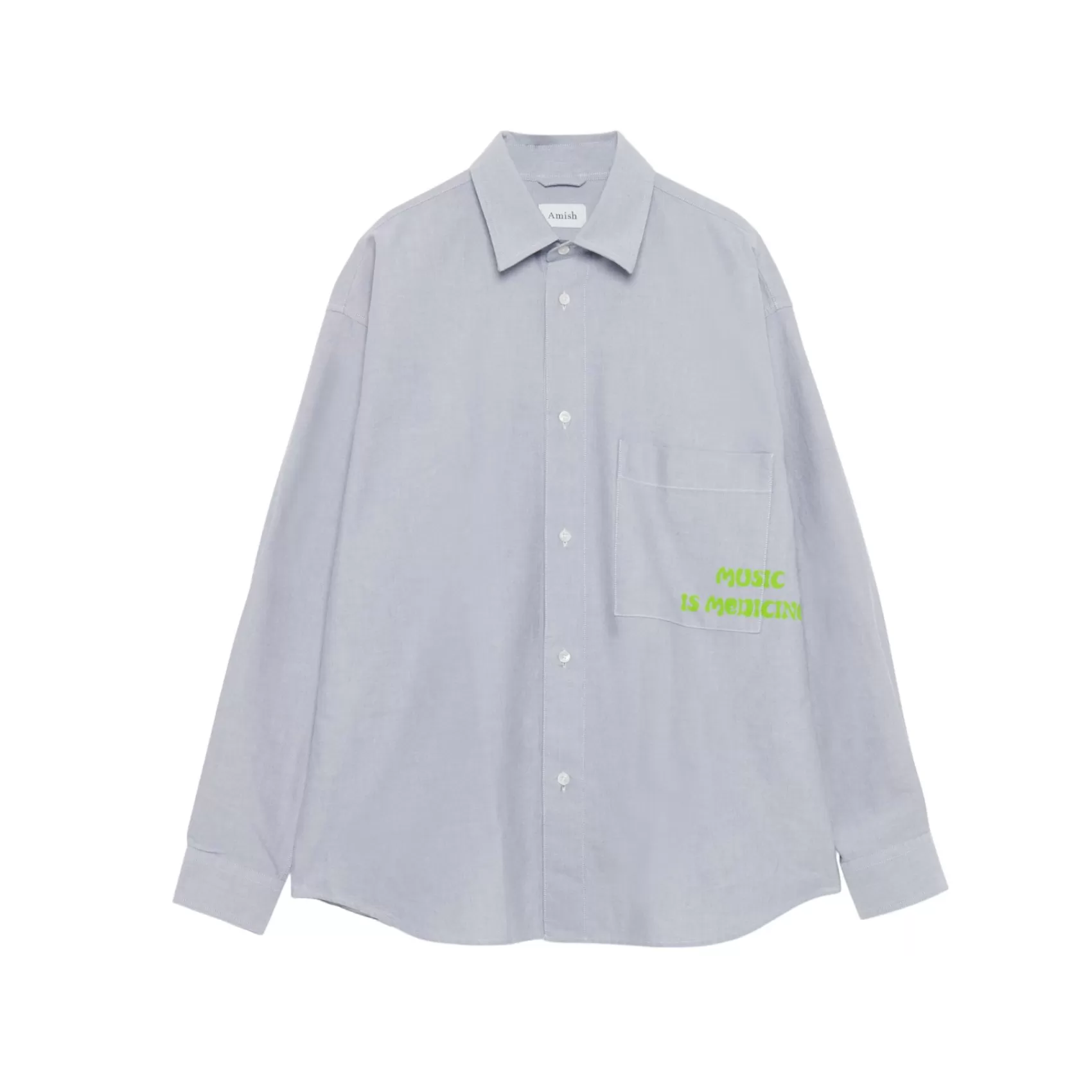 Dropped Shirt Amish Oxford Print Music - Grey