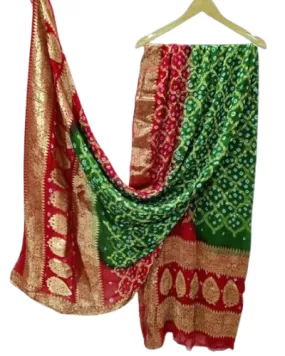 Dual Shade Pure Georgette Banarasi Handmade Bandhani Dupattas