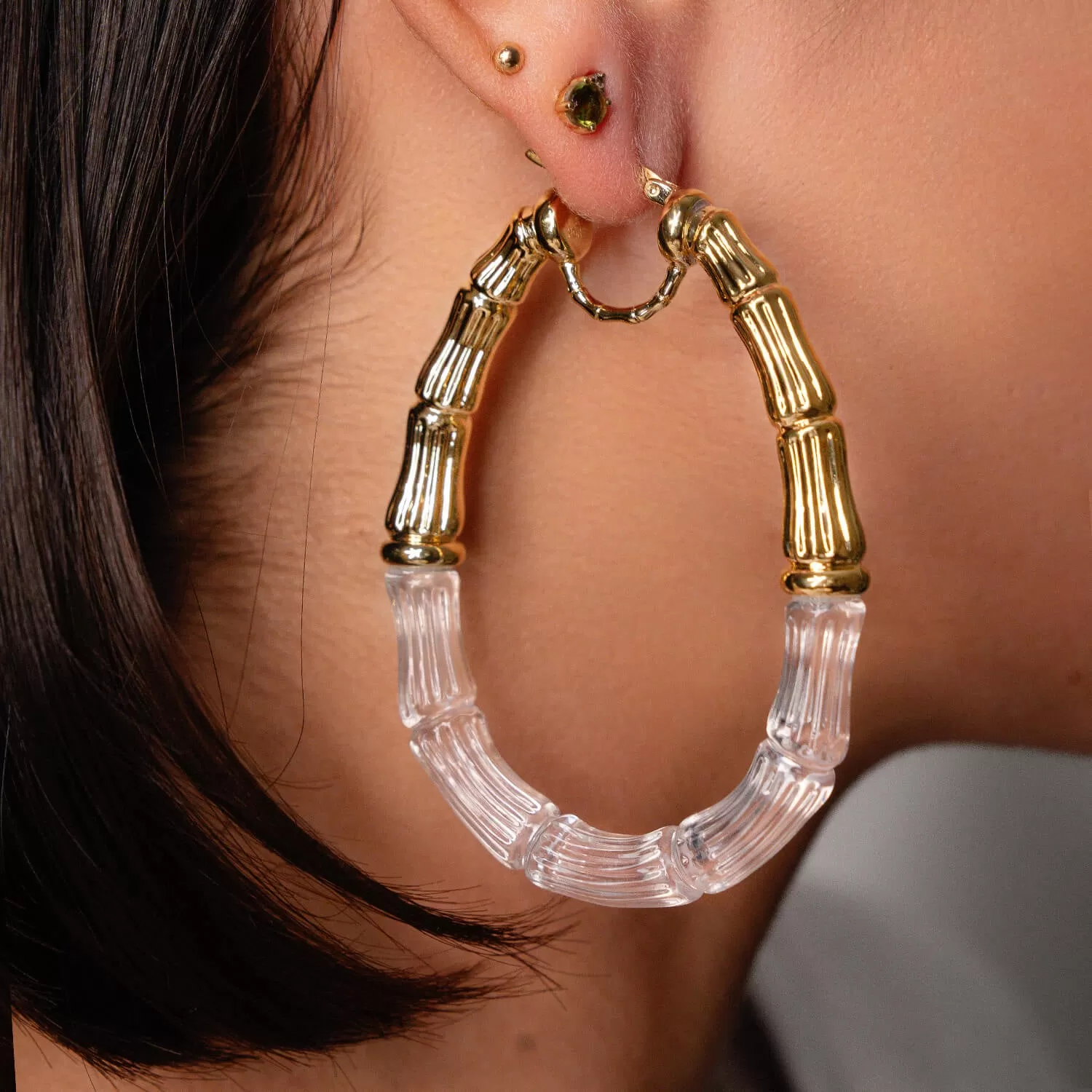 Duchess Bamboo Lucite Hoop Earrings