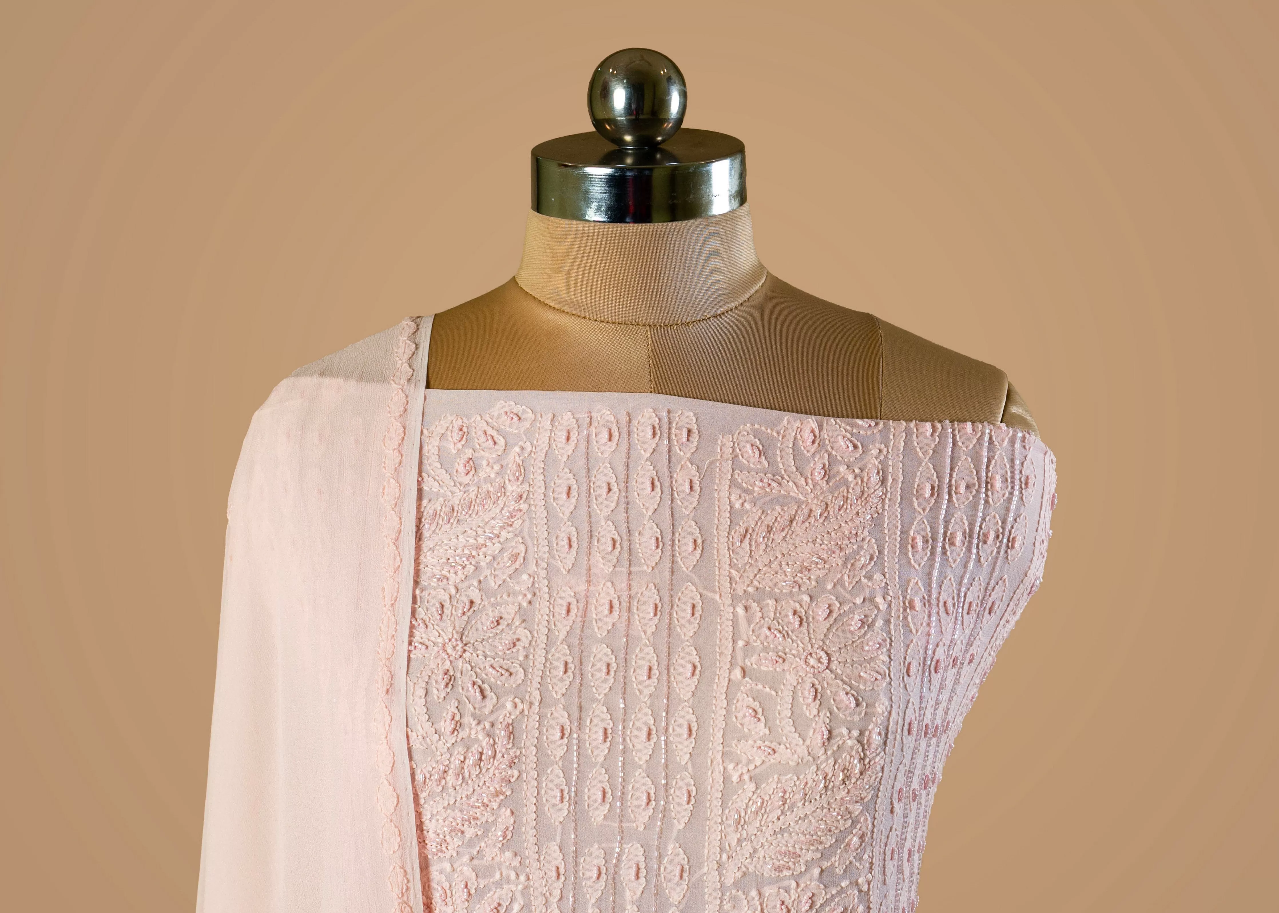 Elevate Your Ethnic Style with Our Pink Hand-Embroidered Chikankari Lucknowi Suit with Embroidered Dupatta