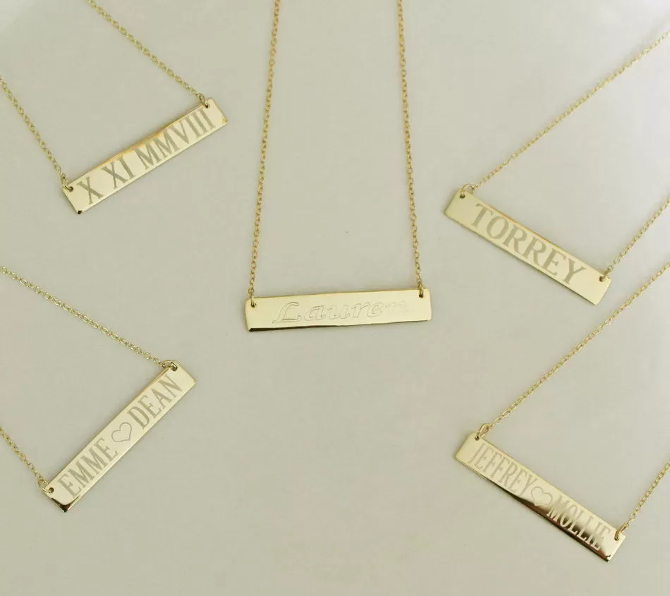 Engraved Gold Bar Necklace