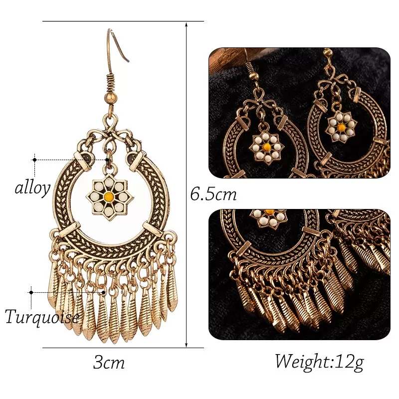 Ethnic Golden Tassel Dangle Drop Earring