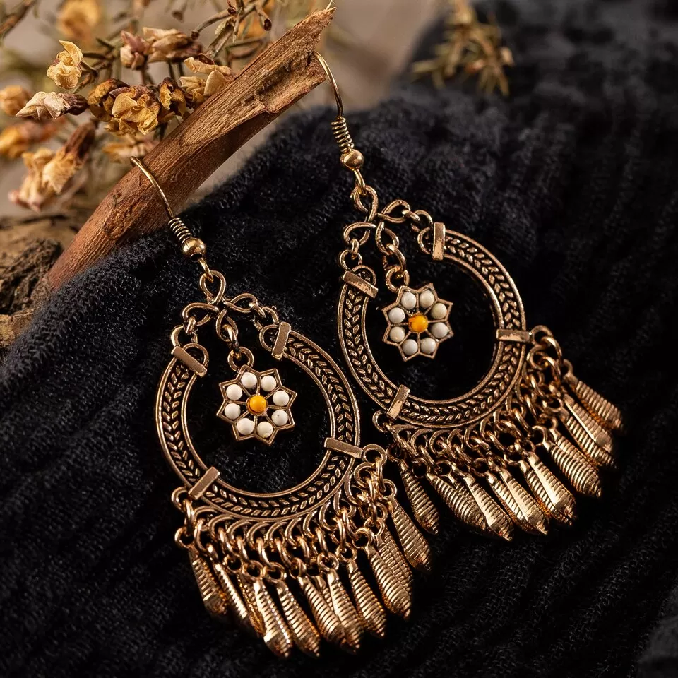 Ethnic Golden Tassel Dangle Drop Earring