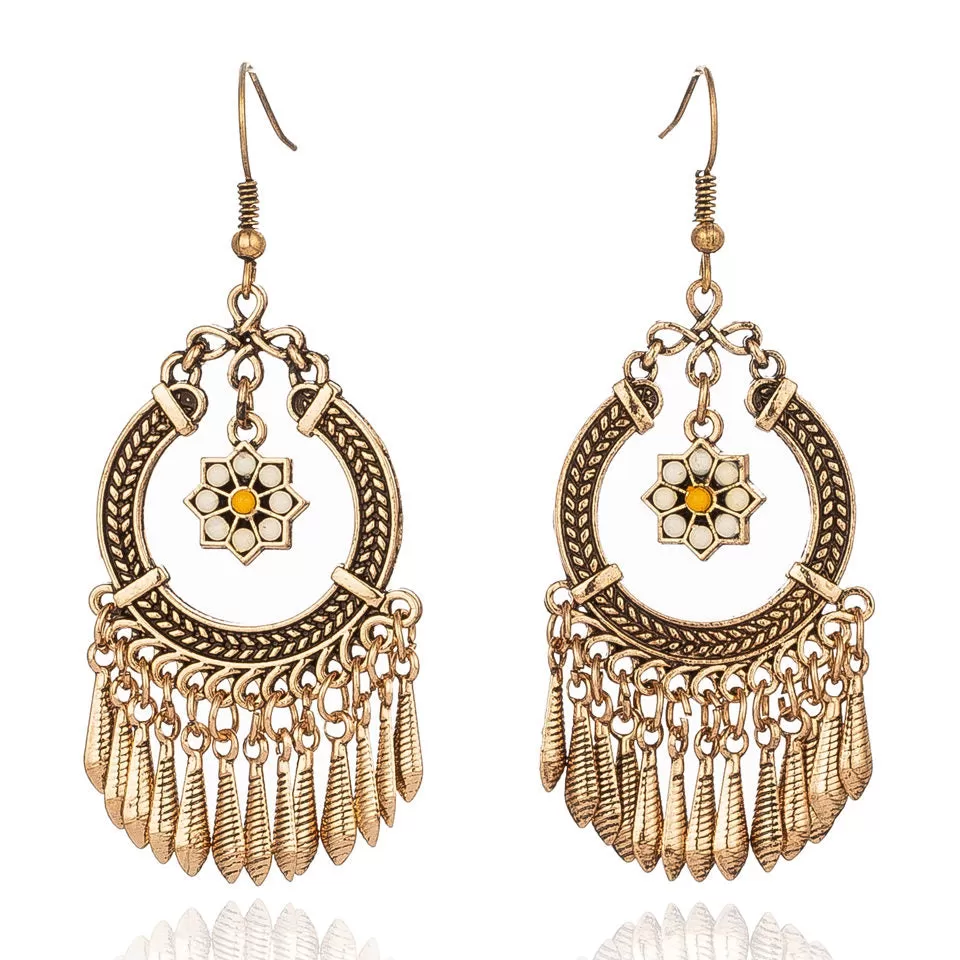 Ethnic Golden Tassel Dangle Drop Earring