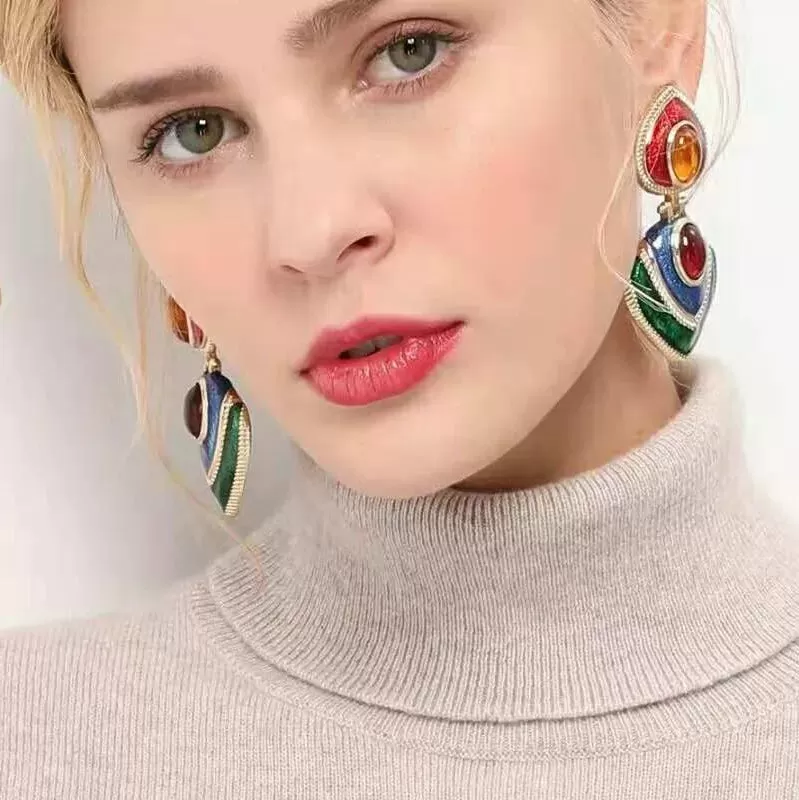 Ethnic Vintage Crystal Enamel Statement Earrings