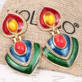 Ethnic Vintage Crystal Enamel Statement Earrings