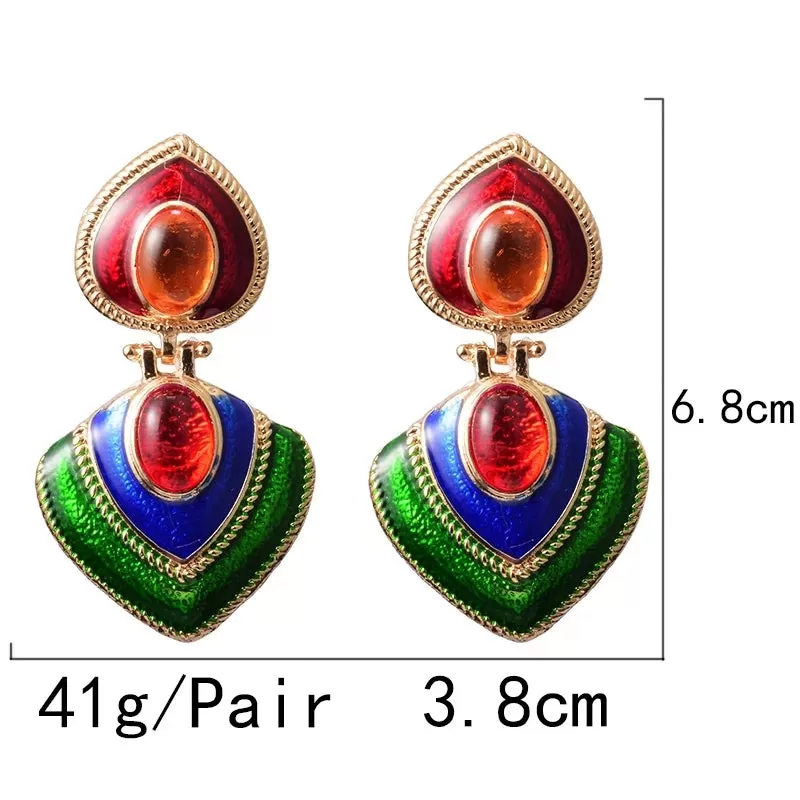 Ethnic Vintage Crystal Enamel Statement Earrings