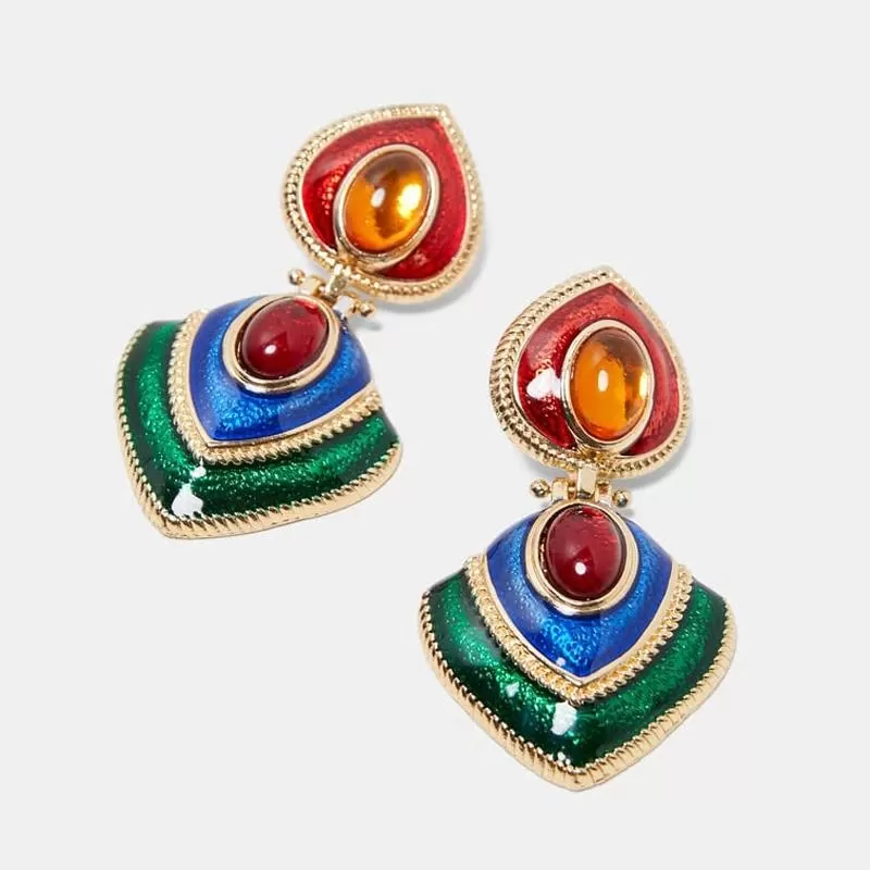 Ethnic Vintage Crystal Enamel Statement Earrings