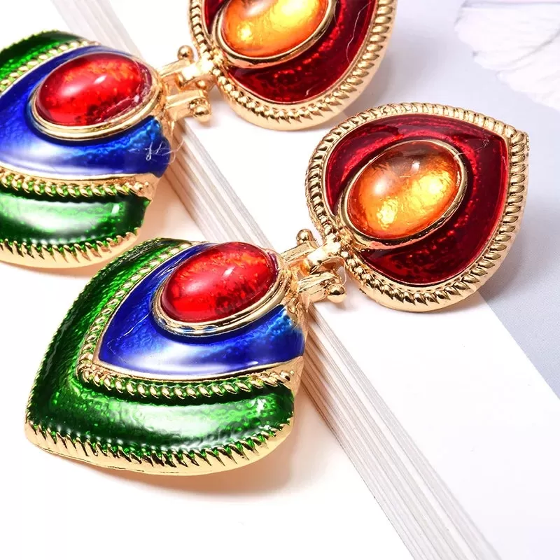 Ethnic Vintage Crystal Enamel Statement Earrings