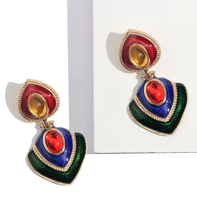 Ethnic Vintage Crystal Enamel Statement Earrings