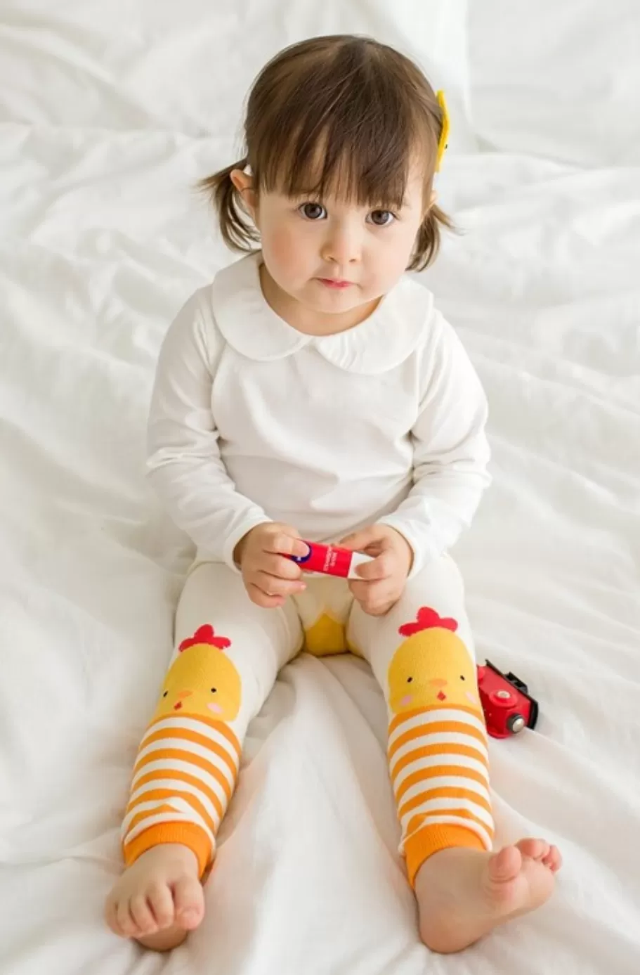 Eva & Elvin Girl's White Orange Tights Cotton Chicken