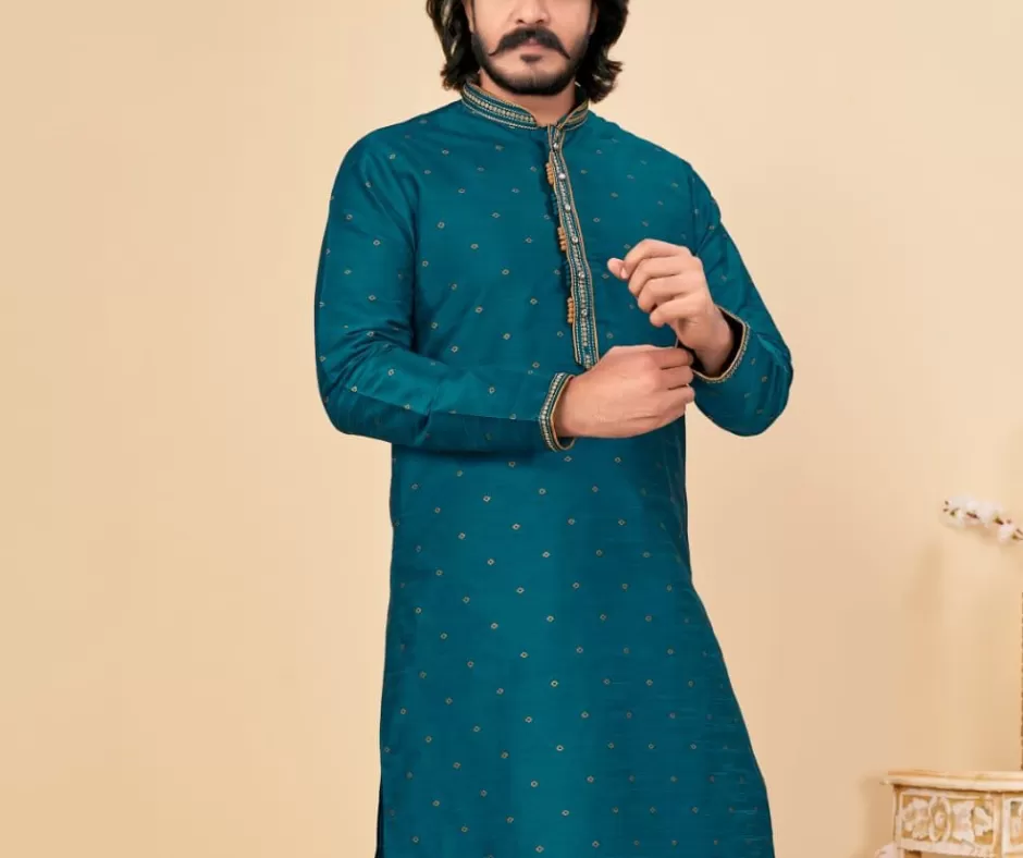 Fabulous Teal Green Color Fancy Kurta Suit With Pajama Set