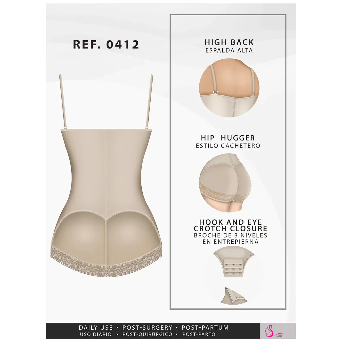 FAJAS SALOME 0412 | STRAPLESS BUTT LIFTING SHAPEWEAR GIRDLE FOR DRESSES | DAILY USE BODY SHAPER