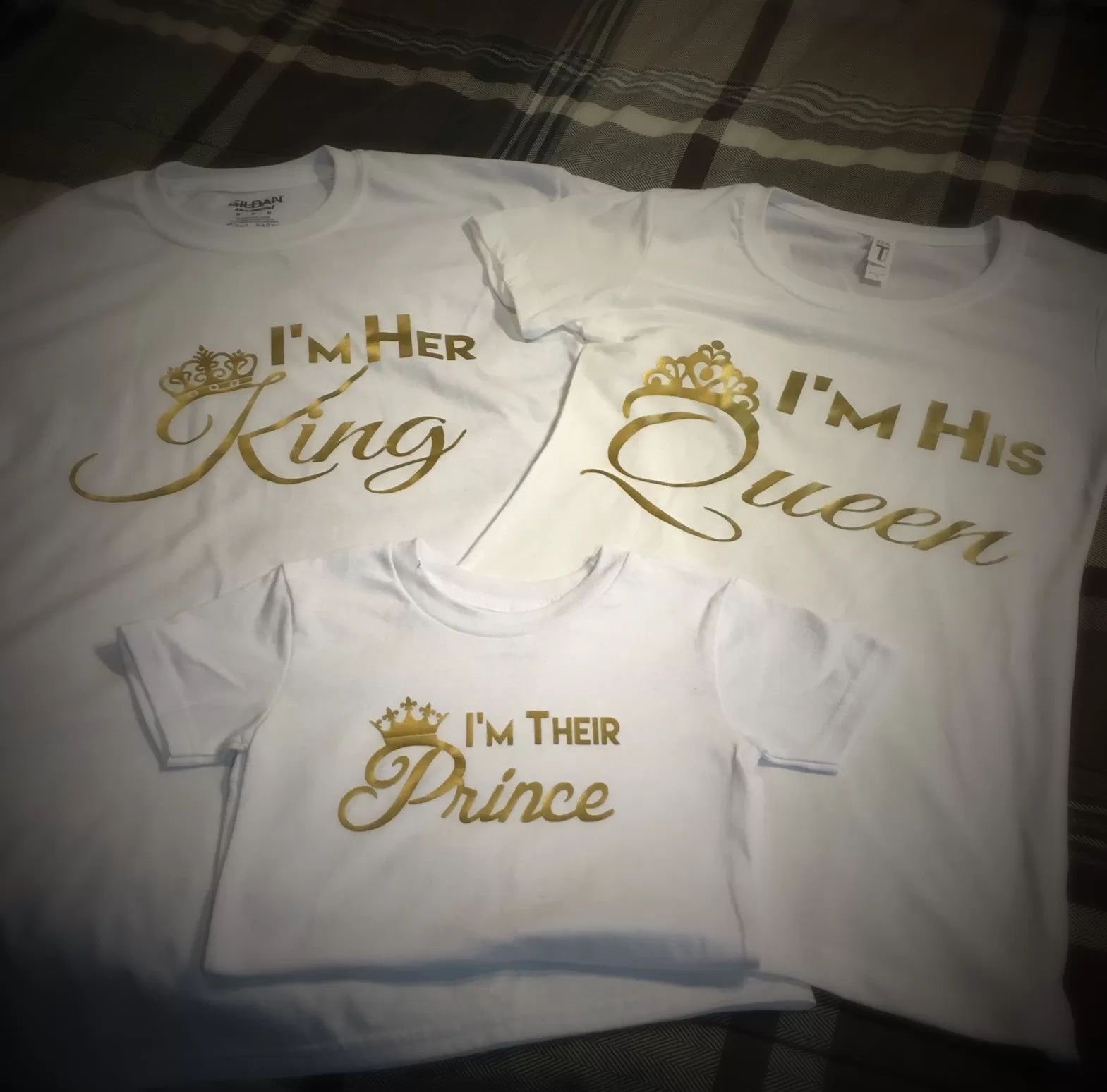 Family - King,Queen,Princess or Prince T-Shirt - White w/ Gold Graphics