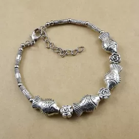 Fish and Flower Charm Tibetan Silver Vintage Bracelet