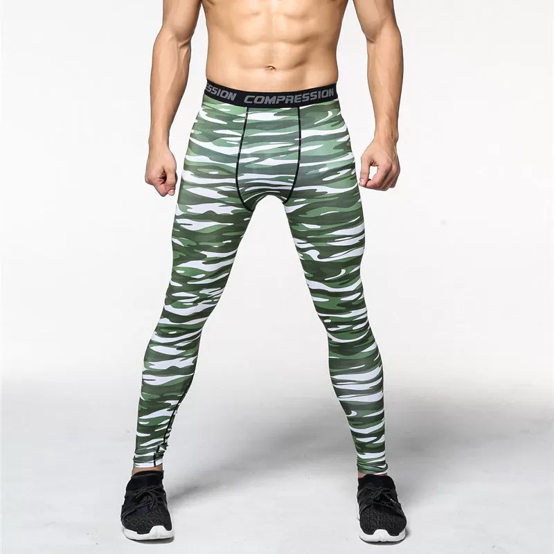 Fitness Men Sport Pants Camouflage Printed Pro Compression Tights