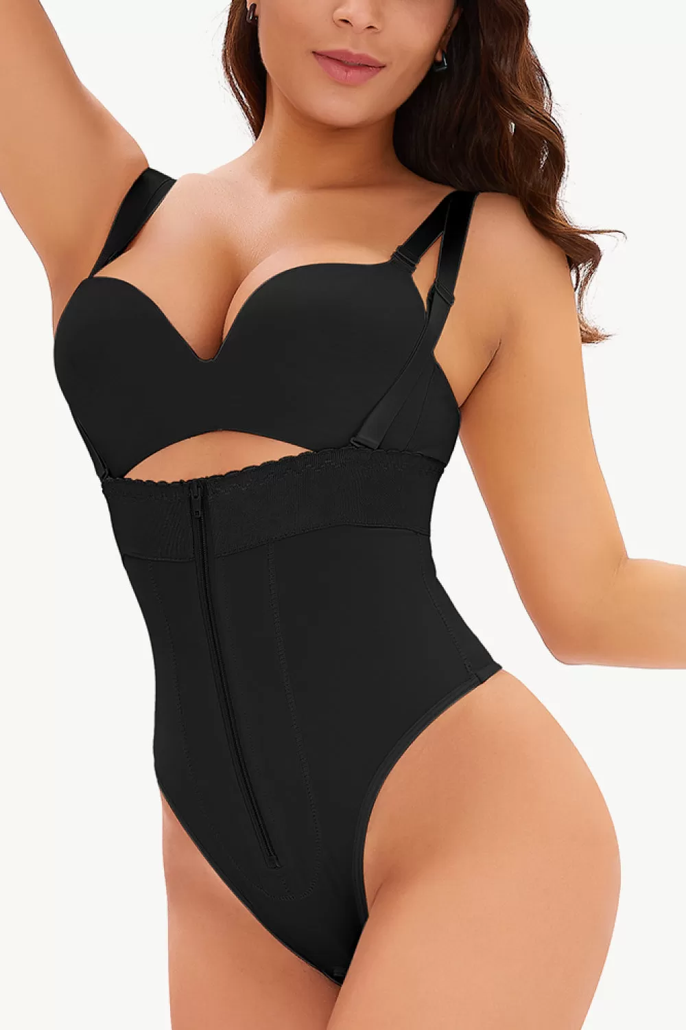 Full Size Adjustable Strap Zip-Up Shaping Bodysuit