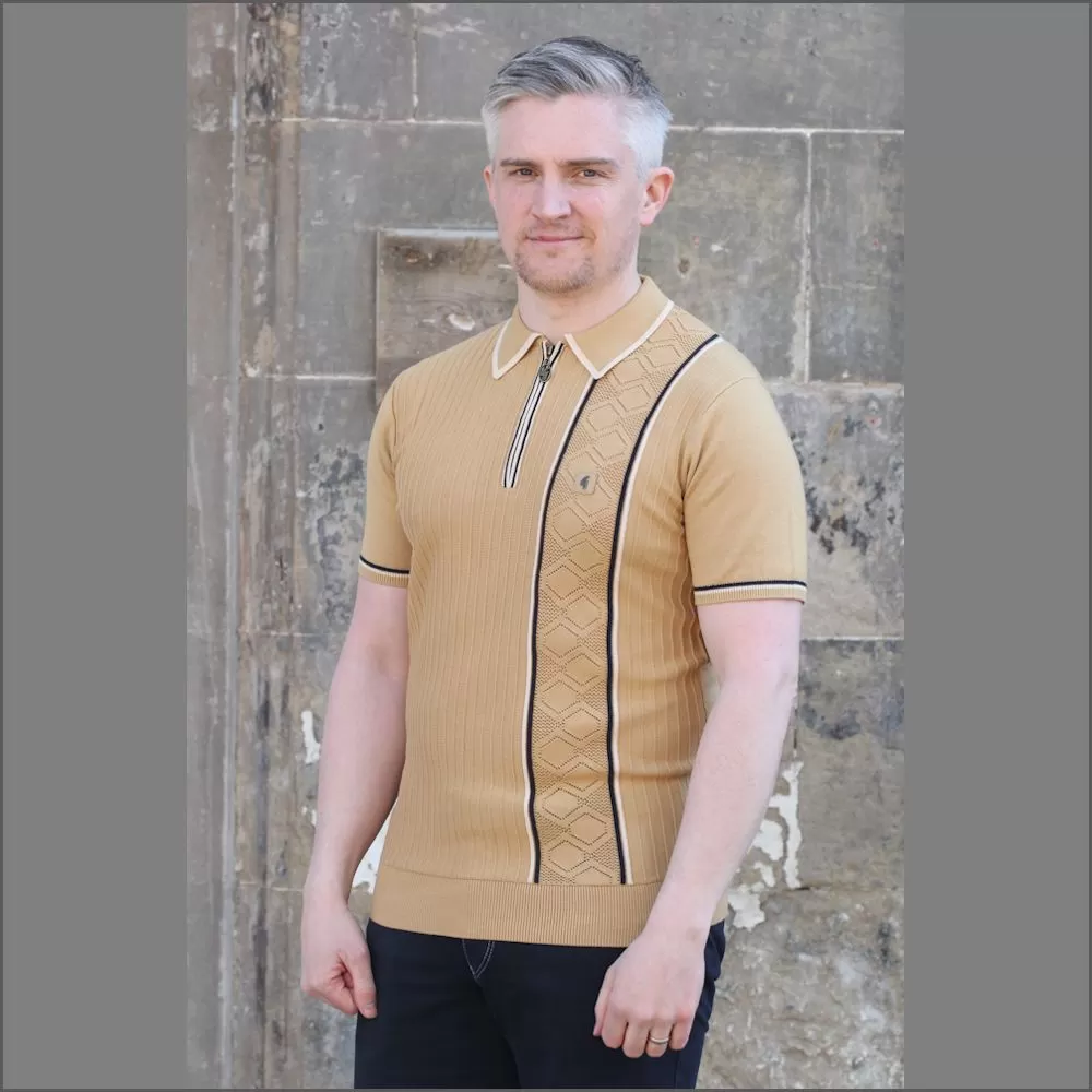 Gabicci Vintage V46M08 Sand Pattern Polo Top::