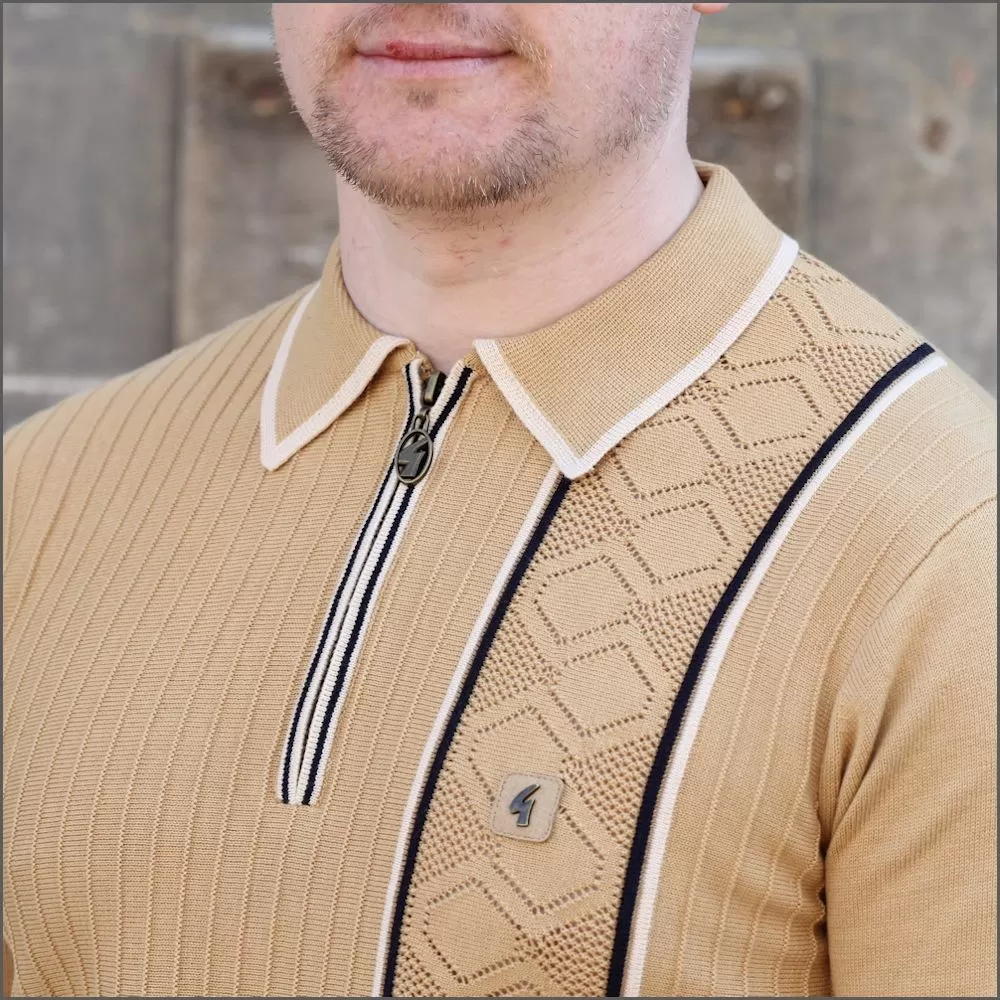 Gabicci Vintage V46M08 Sand Pattern Polo Top::