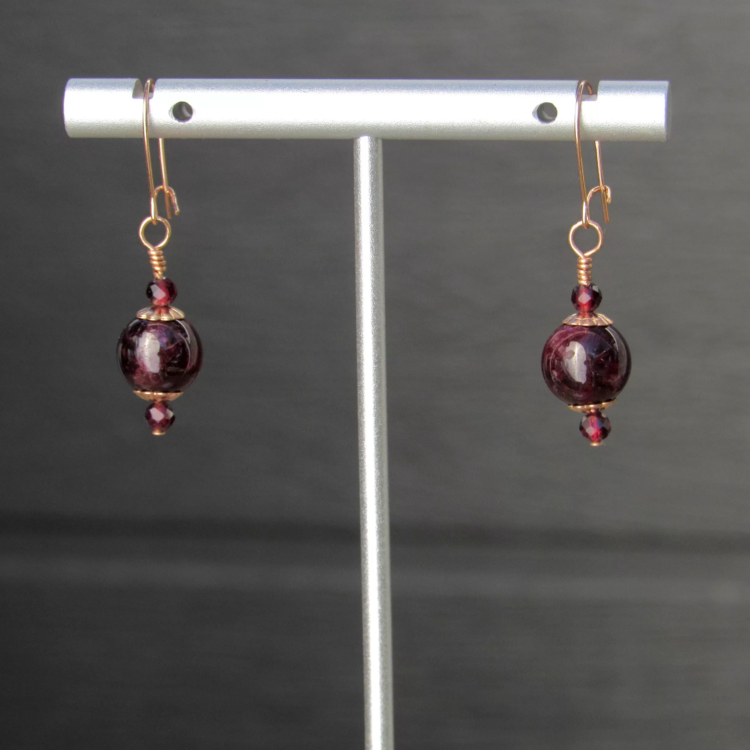 Garnet Gemstones and 14 kt Rose Gf Drop Earrings