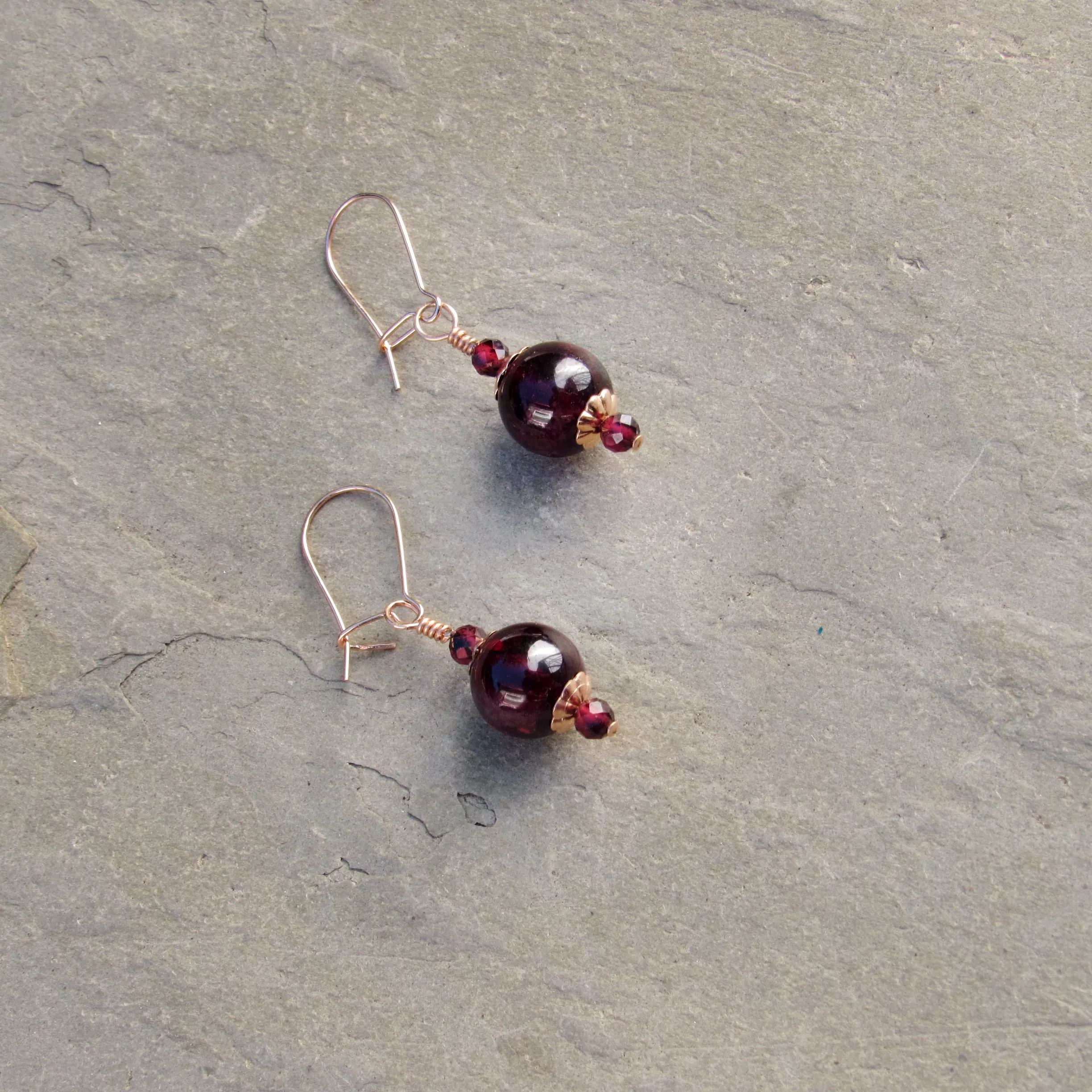 Garnet Gemstones and 14 kt Rose Gf Drop Earrings