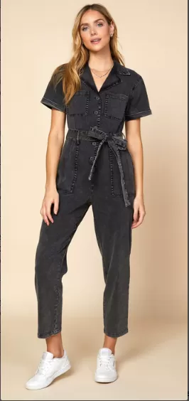 Georgie Utility Belted Jumpsuit in Black