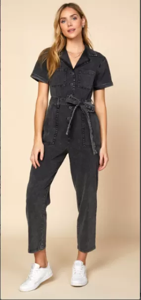 Georgie Utility Belted Jumpsuit in Black