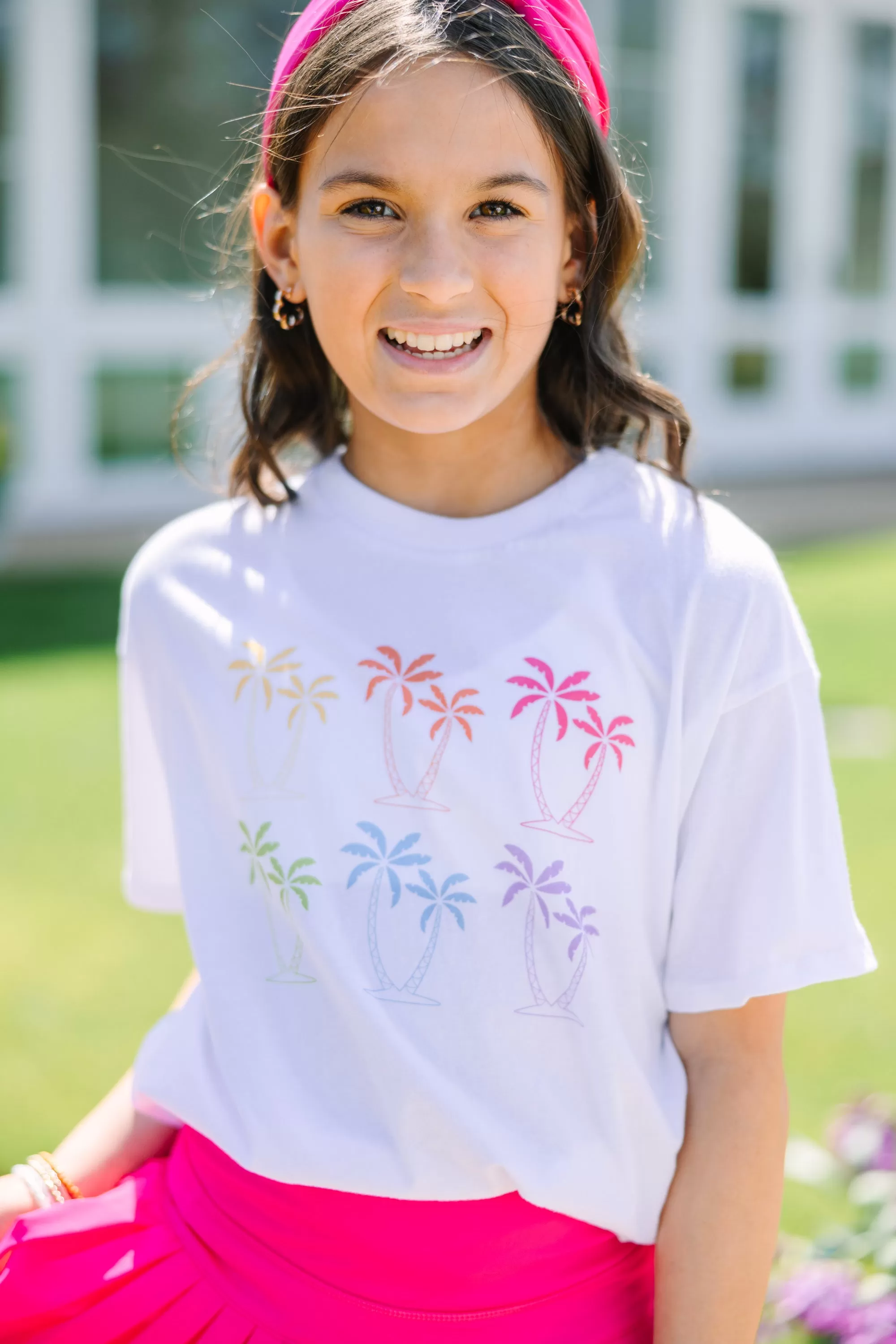 Girls: Palms Away White Oversized Graphic Tee