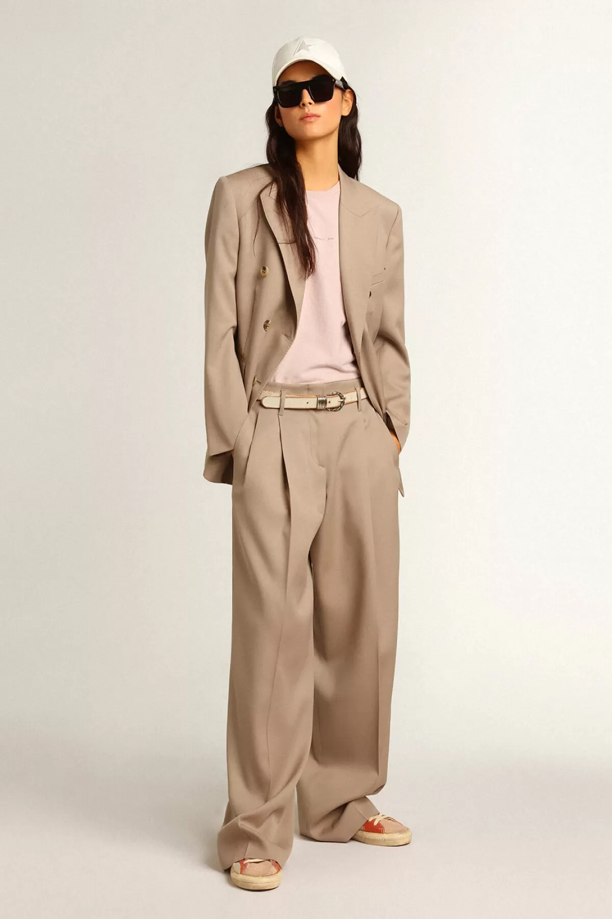 Golden Goose Wool Gabardine Wide Leg Pants - Roasted Cashew