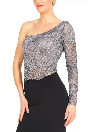 Gray One-shoulder Lace Milonga Top