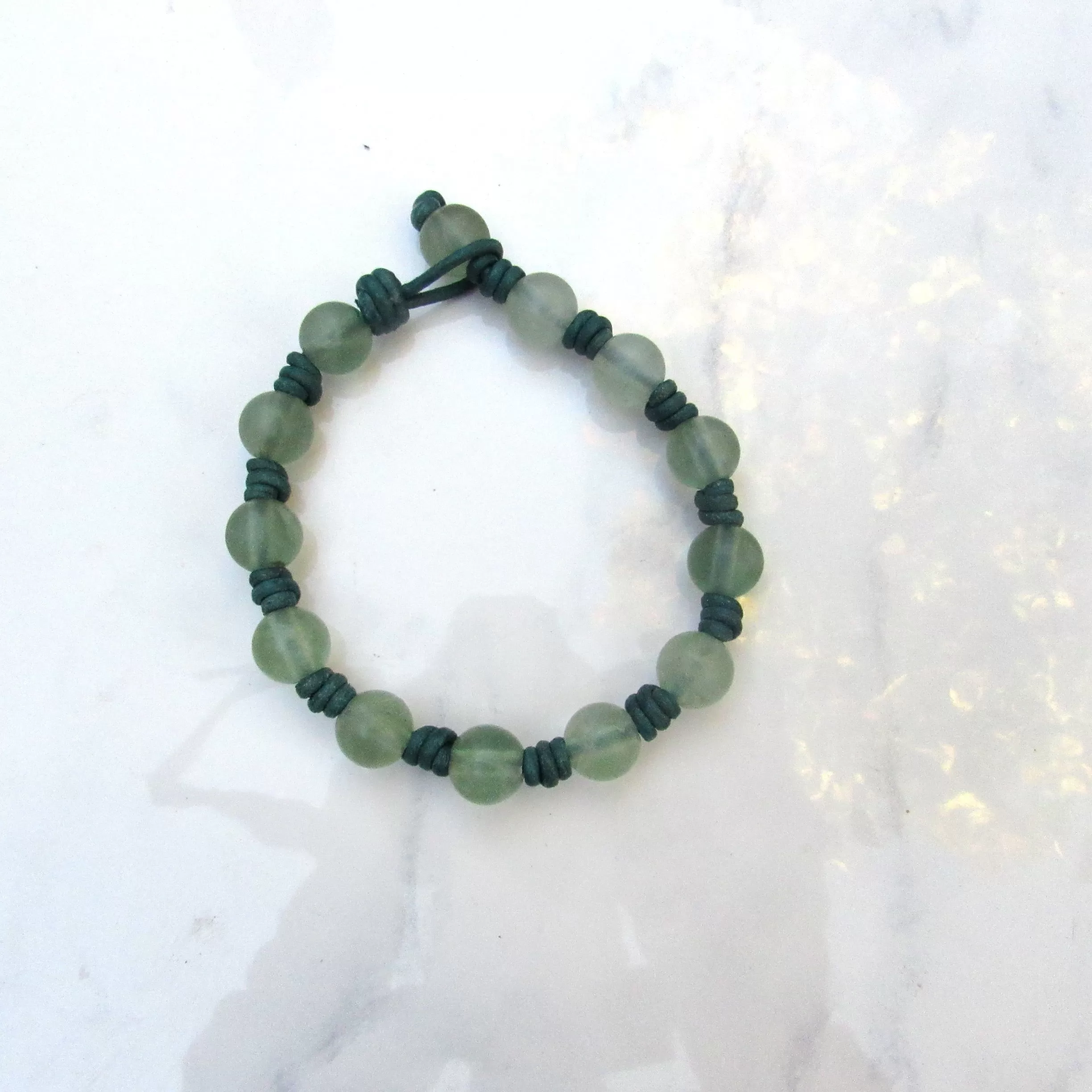 Green Leather Fluorite gemstone Hand Knotted Leather Bracelet