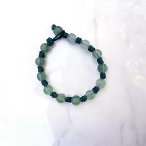 Green Leather Fluorite gemstone Hand Knotted Leather Bracelet