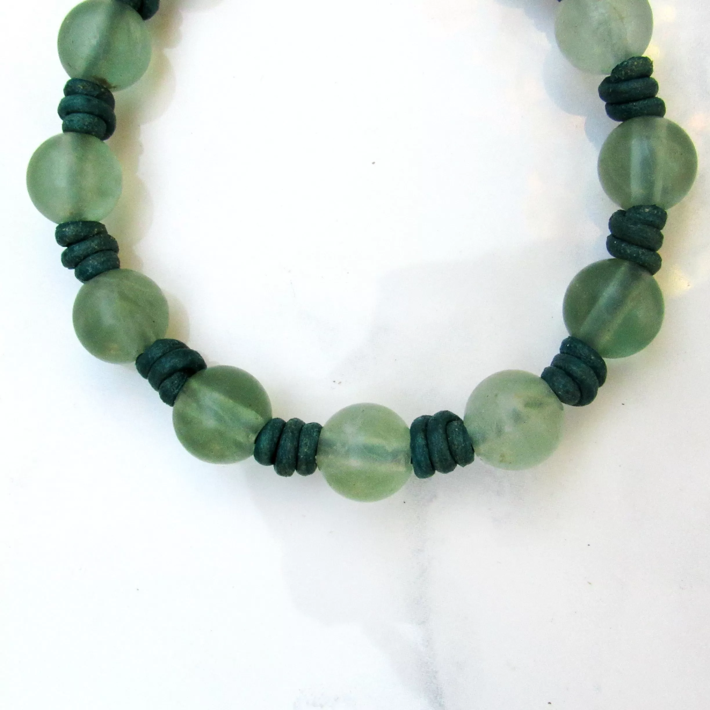 Green Leather Fluorite gemstone Hand Knotted Leather Bracelet