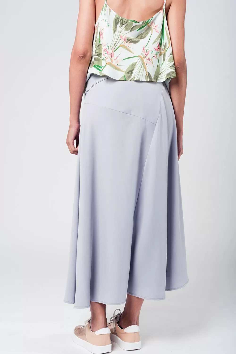 Grey Midi Skirt with Belt