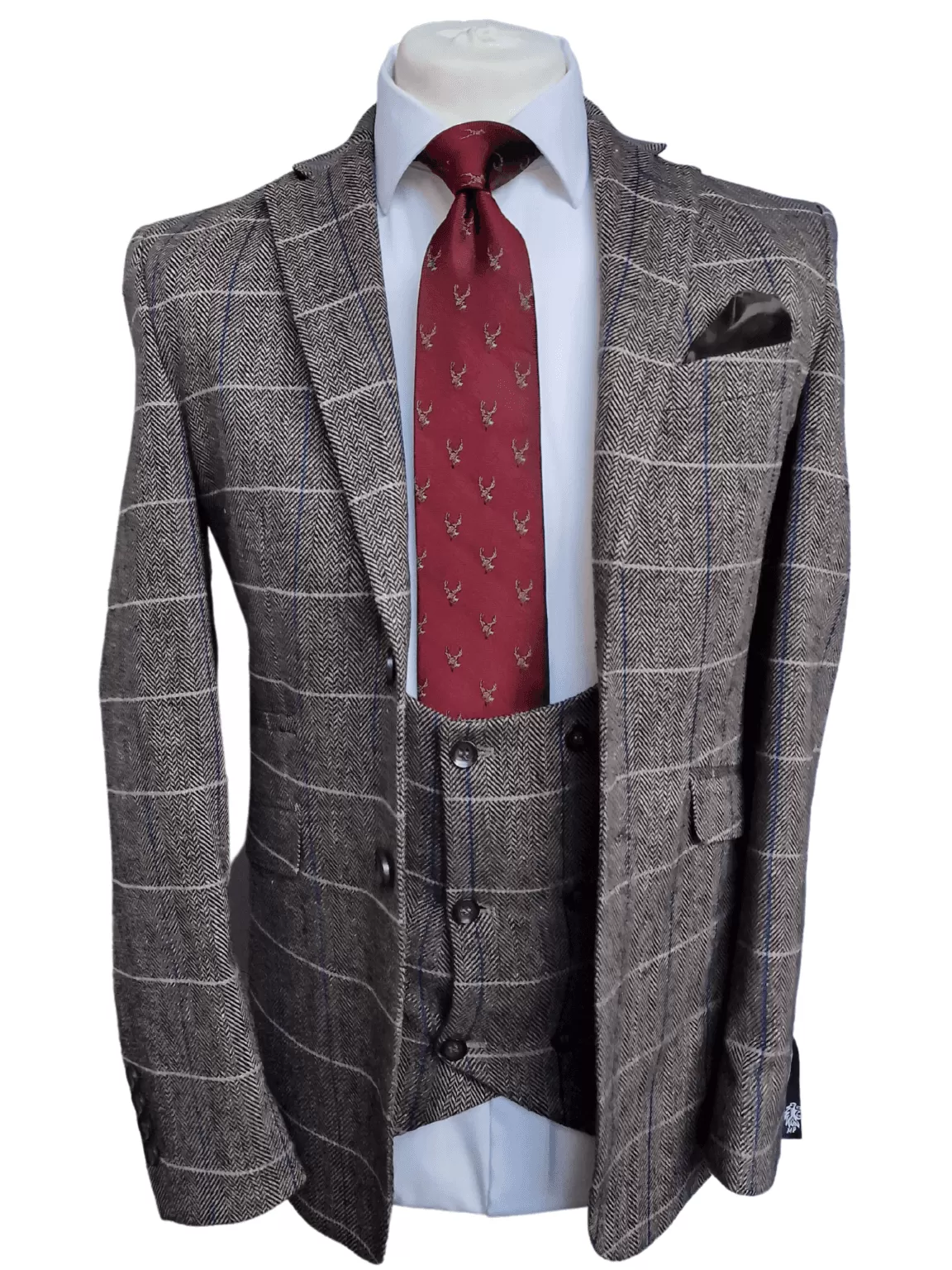 Grey Tweed Herringbone Check Size 38R with 32R Trousers