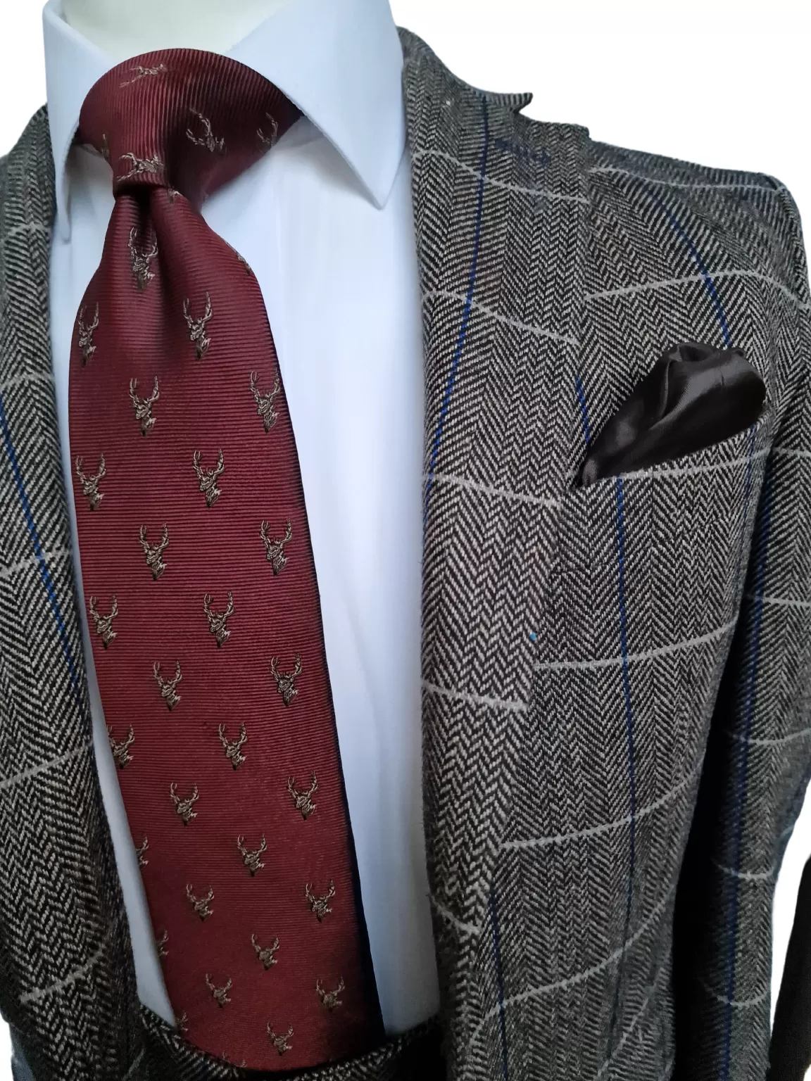 Grey Tweed Herringbone Check Size 38R with 32R Trousers