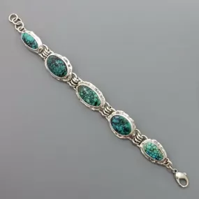 Handmade Adjustable Sterling Silver Tibetan Turquoise Link Bracelet