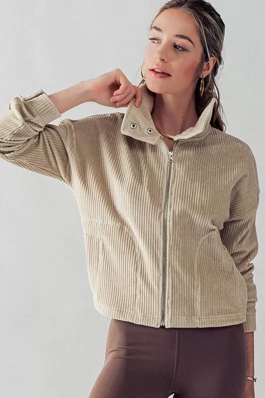 High Button Collar Corduroy Jacket in Natural