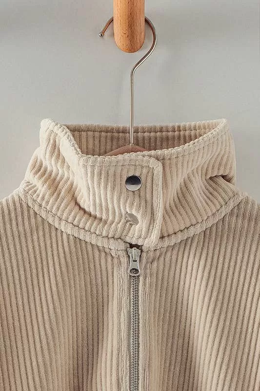 High Button Collar Corduroy Jacket in Natural