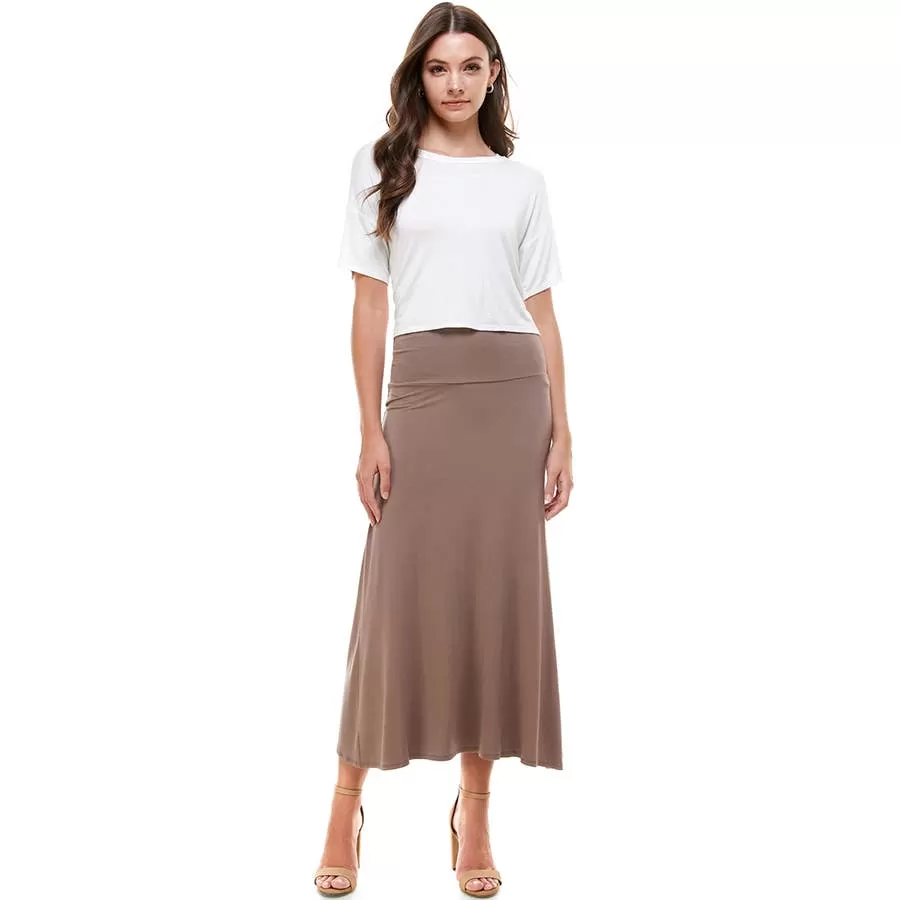 High Waist Solid Soft Maxi Skirt In Mocha